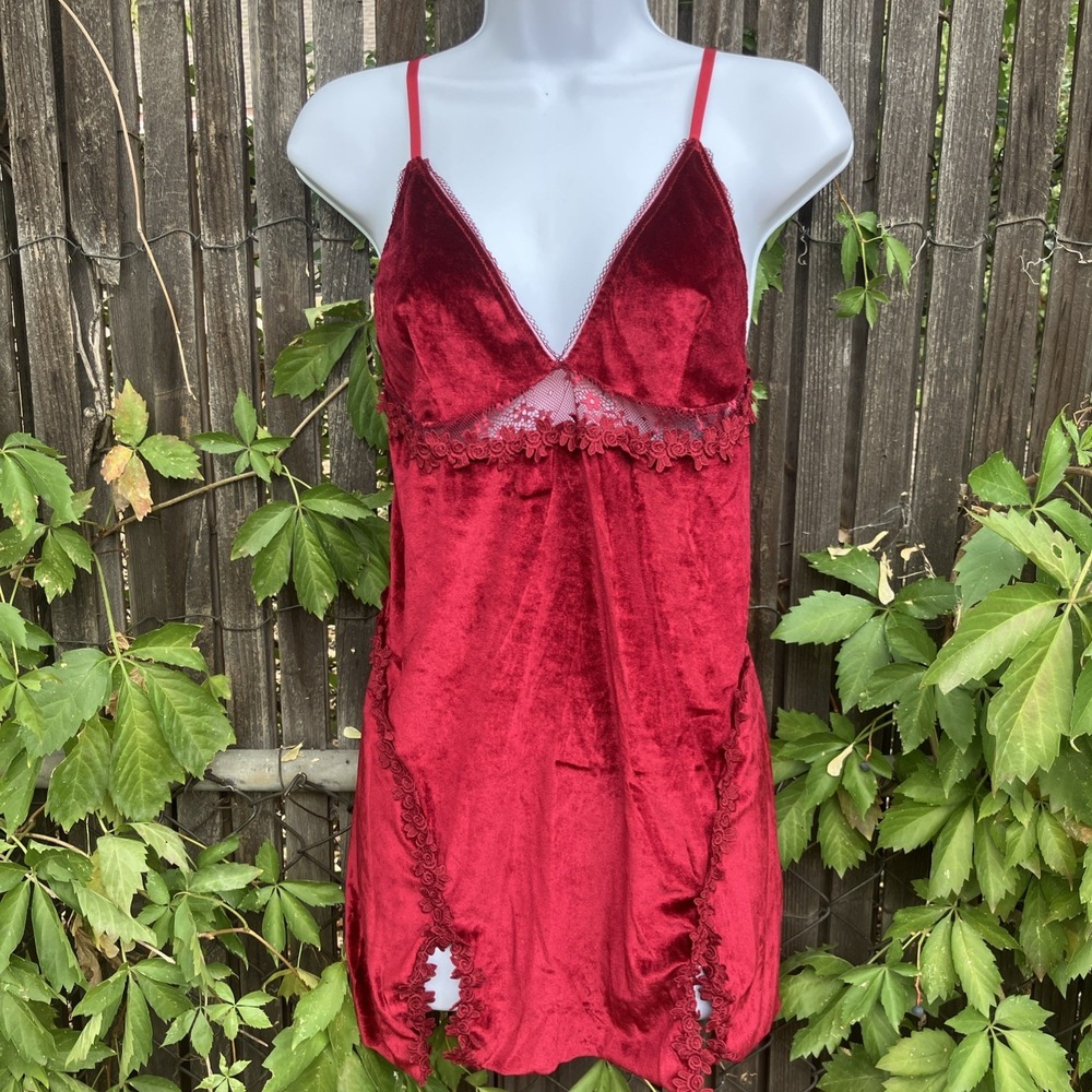 Velvet Red Babydoll Lace Embroidered Top Vampcore Whimsigoth Dark Fairy M/L